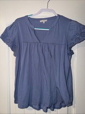 Angel Lavender Blue Eyelet Sleeve Blouse